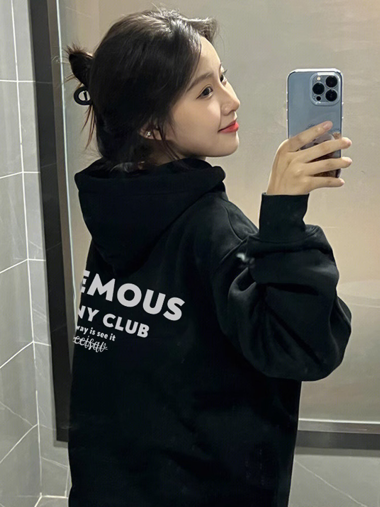 Imitation cotton Chinese cotton composite milk silk 320g silver fox velvet 420g round neck hooded double hood loose sweatshirt
