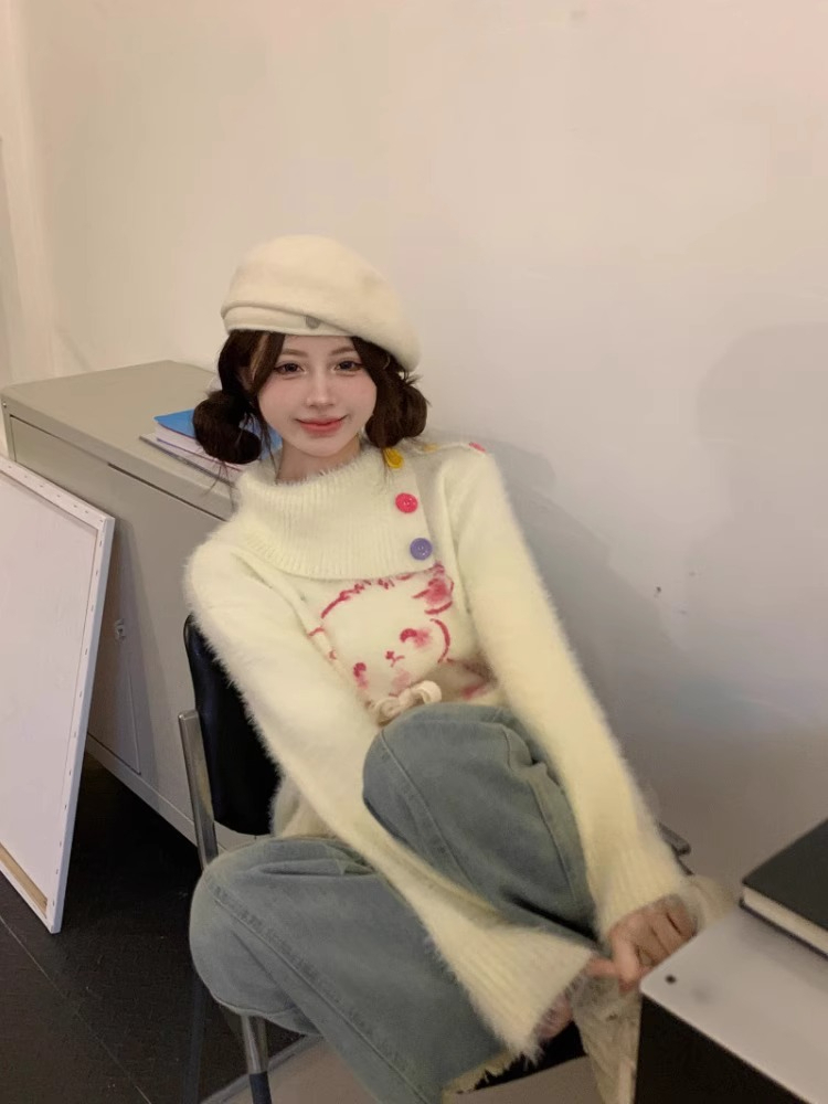 慵懶風毛衣外穿秋冬季女裝2023新款設計感寬鬆高領針織衫套頭上衣