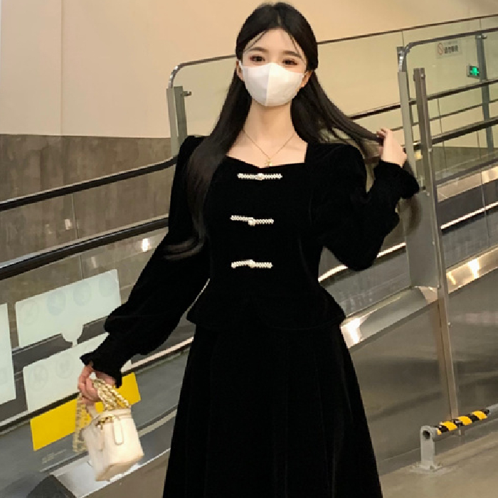 金絲絨+原版做法絲絨敬酒服新娘2023秋季長袖訂婚連衣裙小個子