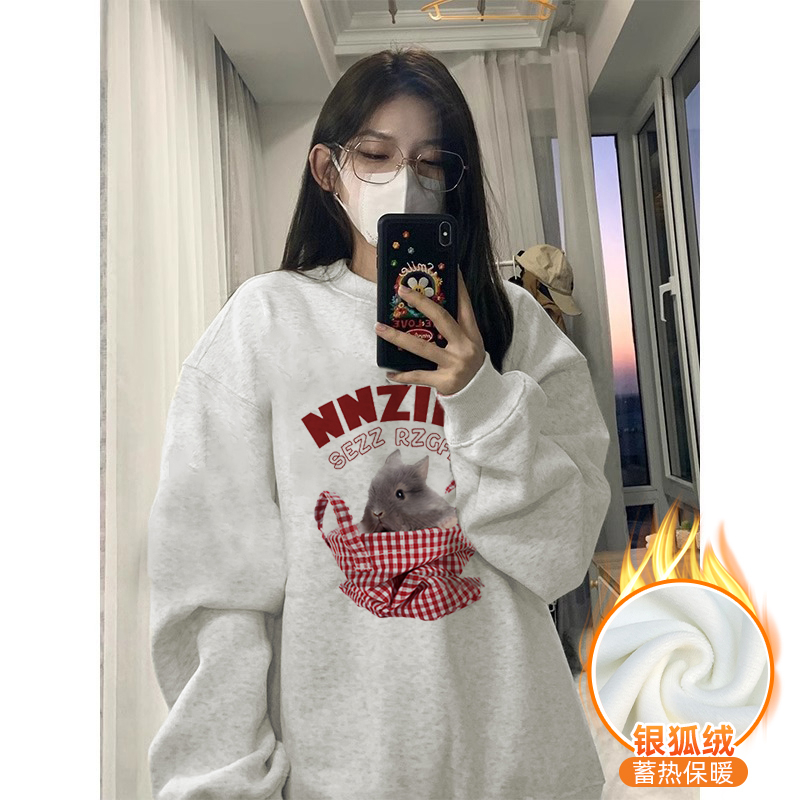 華棉複合銀狐絨 秋冬新款圓領衛衣女