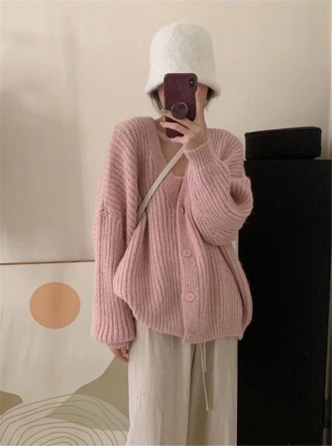 Lazy style thick-knit woolen sweater cardigan  autumn and winter new loose bat-sleeve slim sweater top for women