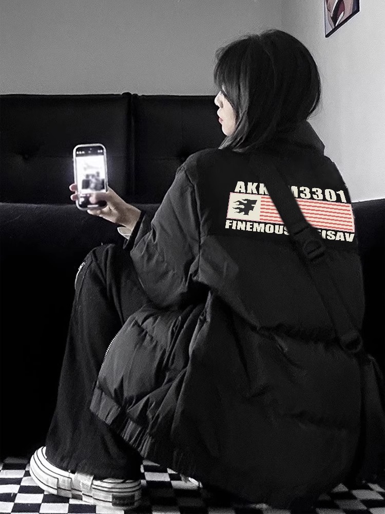 手塞棉棉服冬季新款寬鬆加厚棉衣麵包服印花外套女