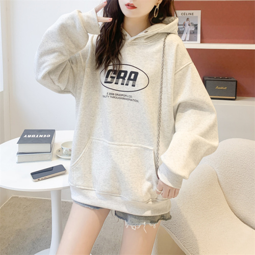 First real shot of pure cotton surface composite milk silk autumn thin hooded sweatshirt for women with metal button letter print design