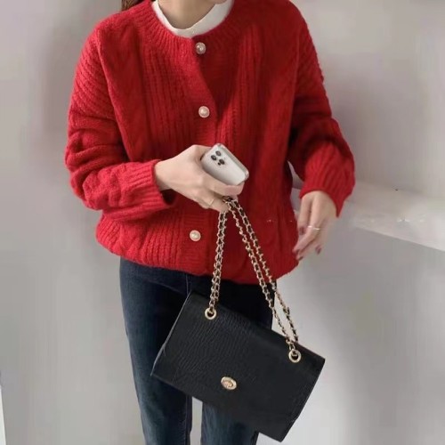 Retro gentle style twist sweater cardigan for women 2023 new style lazy style soft waxy thickened knitted top