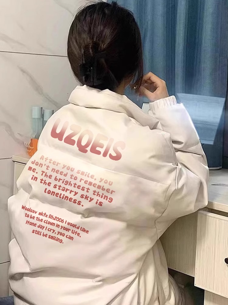手塞棉棉服冬季新款寬鬆加厚棉衣麵包服印花外套女