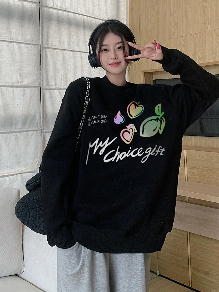 2023 New Chinese Cotton Composite Thin Style 310g/Fleece 410g Autumn and Winter Sweater Women's Printed Loose Large Size
