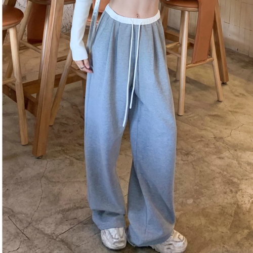 Gray sweatpants women's drawstring autumn and winter loose straight straight floor mopping casual thickened wide leg pants high waist drape pants