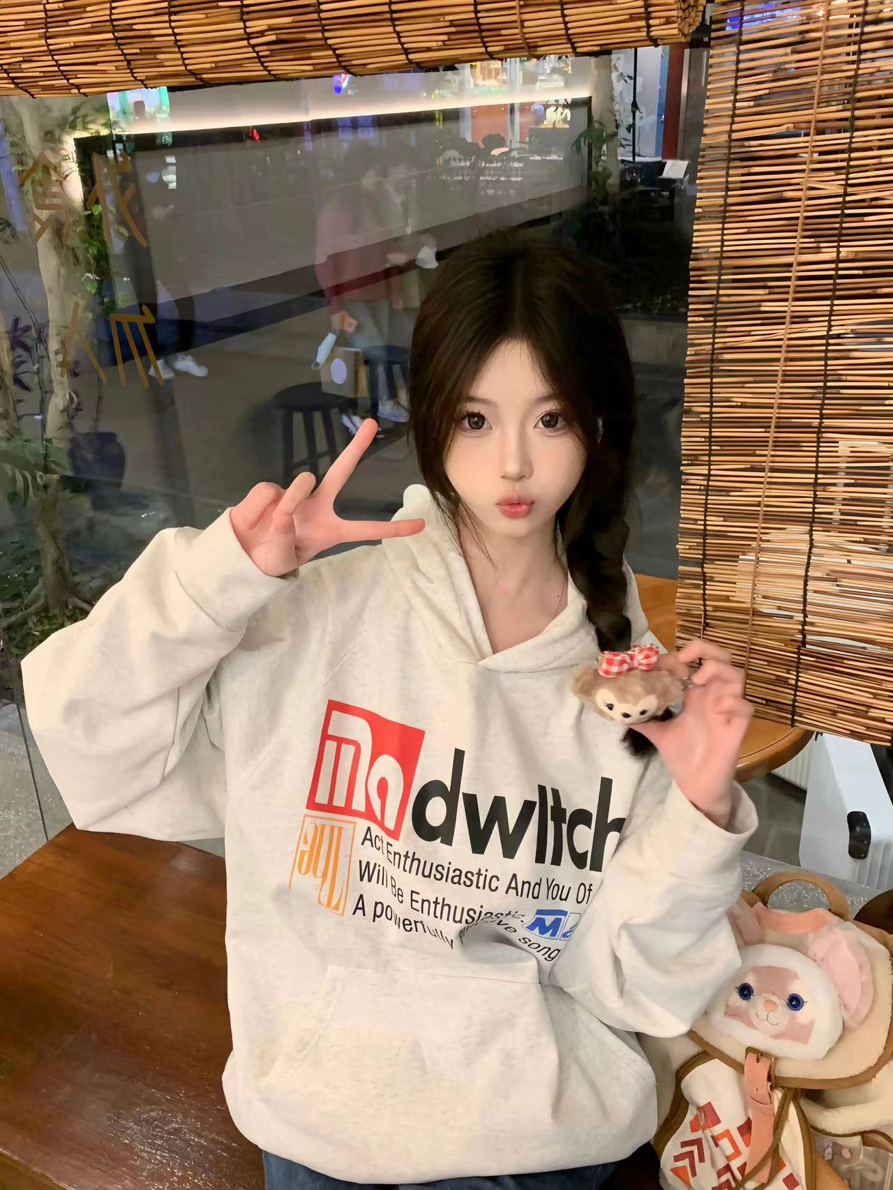 CVC棉麵食毛華棉複合/牛奶絲300克銀狐絨400克前 印花連帽衛衣女