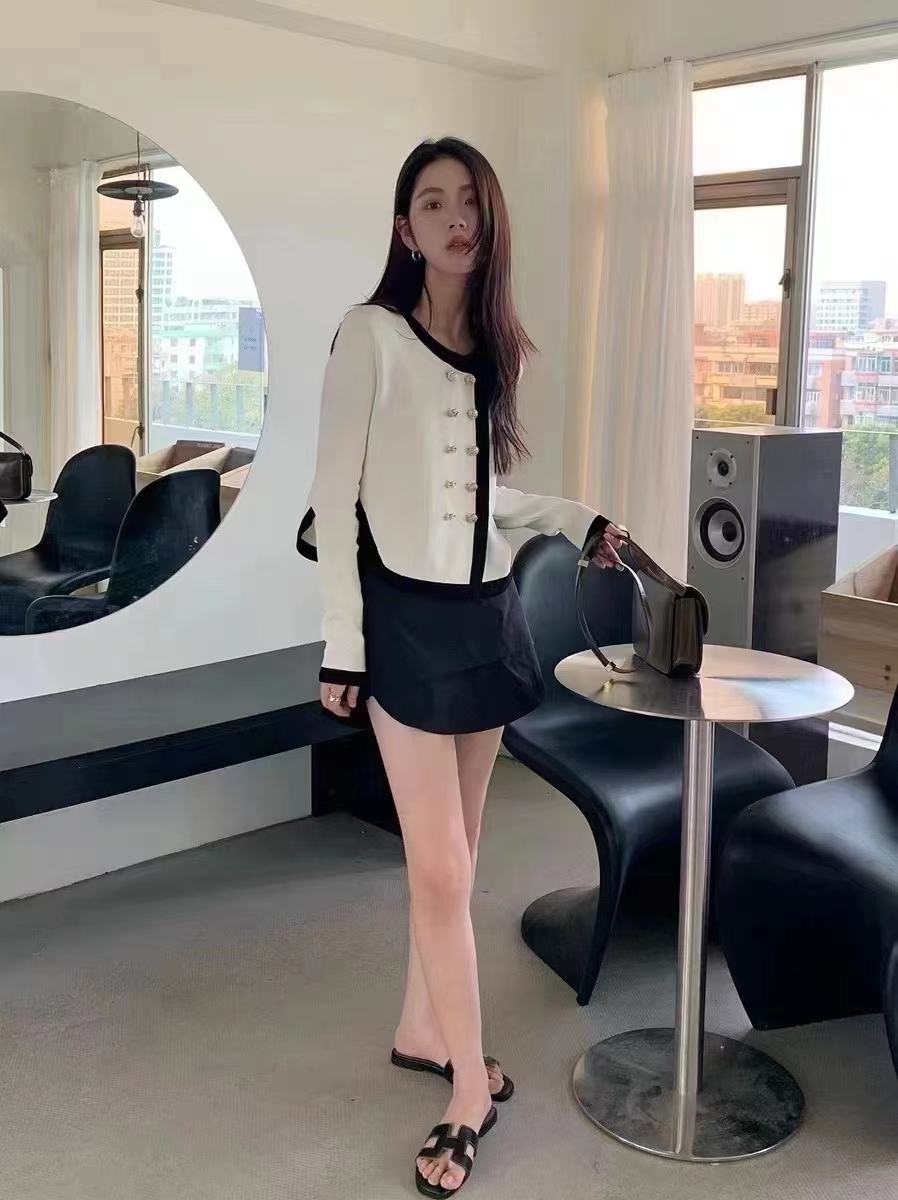 French socialite small fragrant style short coat for women petite new style irregular knitted cardigan