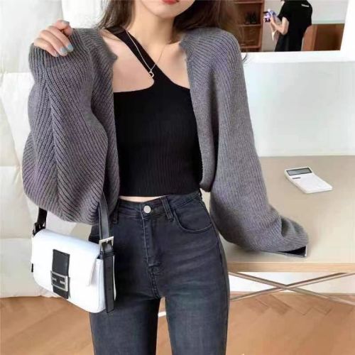 Japanese lazy style autumn sweater cardigan for women loose outer wear versatile short temperament knitted top jacket