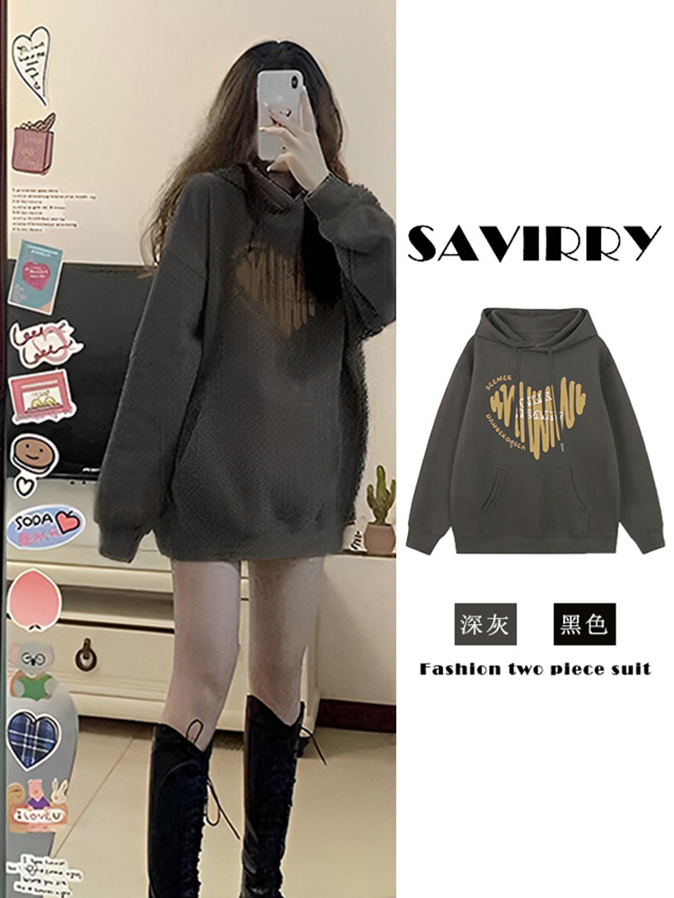 Imitation cotton Chinese cotton composite milk silk 320g silver fox velvet 420g round neck hooded double hood loose sweatshirt