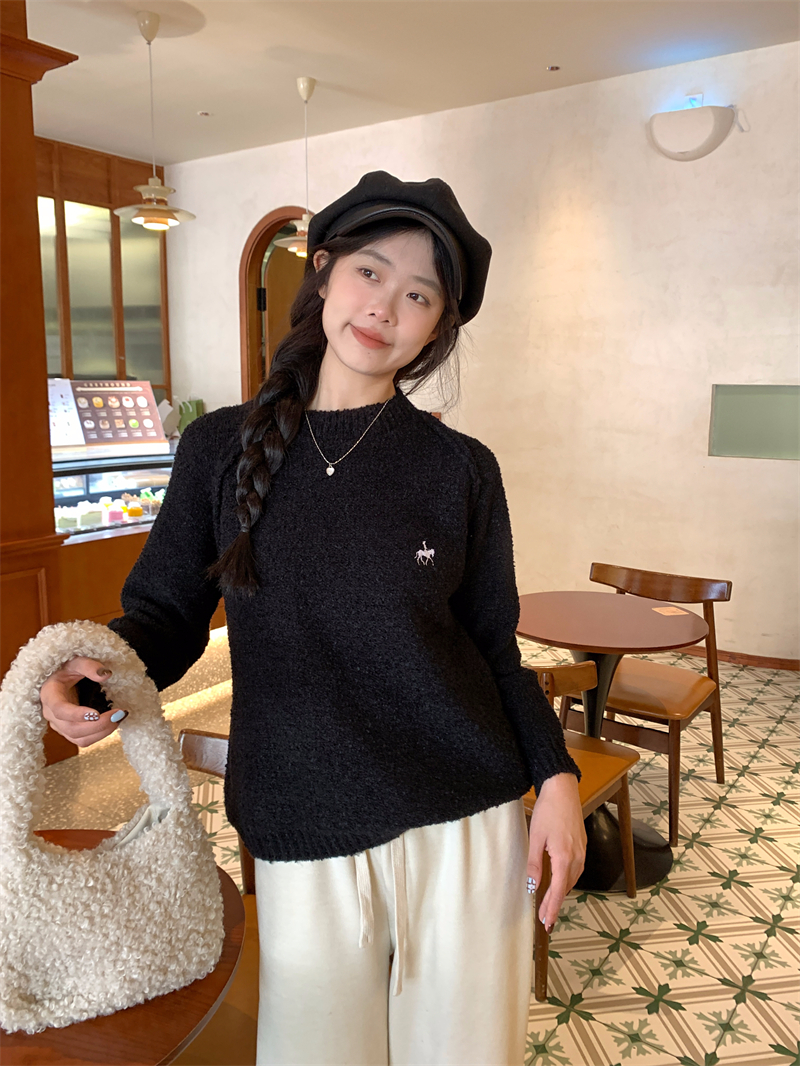 實拍 冬季新款洋氣圈圈毛小馬刺繡內搭休閒寬鬆套頭長袖毛衣