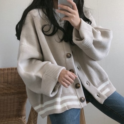 ins super hot sweater women's autumn and winter cardigan retro Hong Kong style chic knitted jacket trendy student loose top