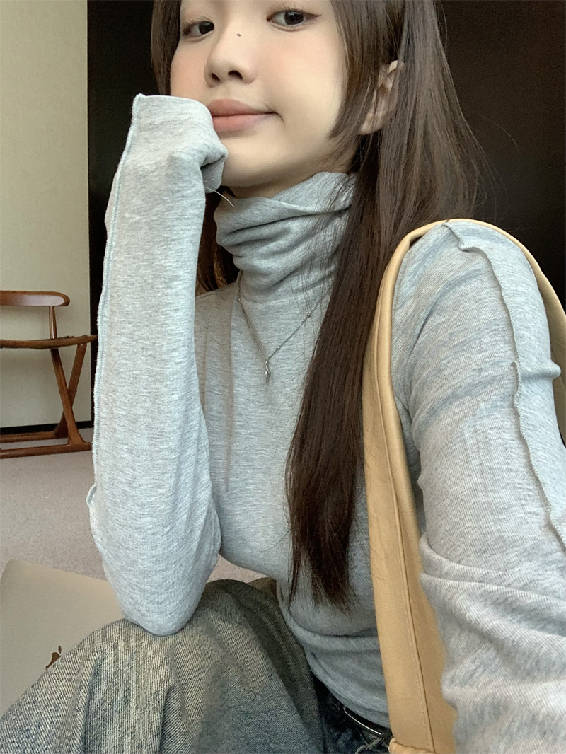 實拍~ 打底神器立體線設計堆堆領磨毛打底衫高領內搭長袖上衣