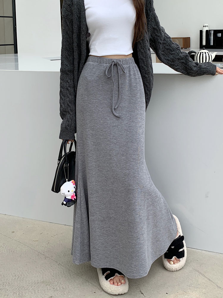 Actual shot~Autumn new Korean style knitted fabric fishtail skirt elastic waist long skirt hip-covering skirt skirt for women