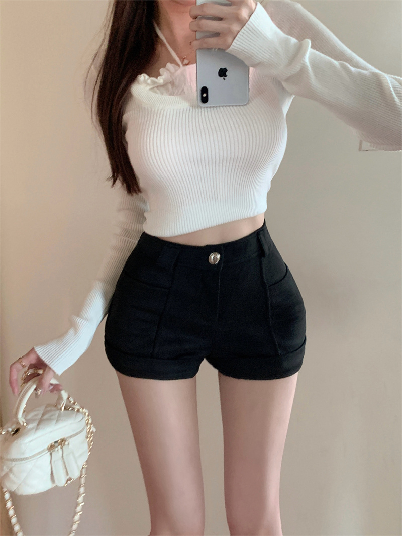 Actual shot of autumn and winter buckskin velvet slim hip shorts