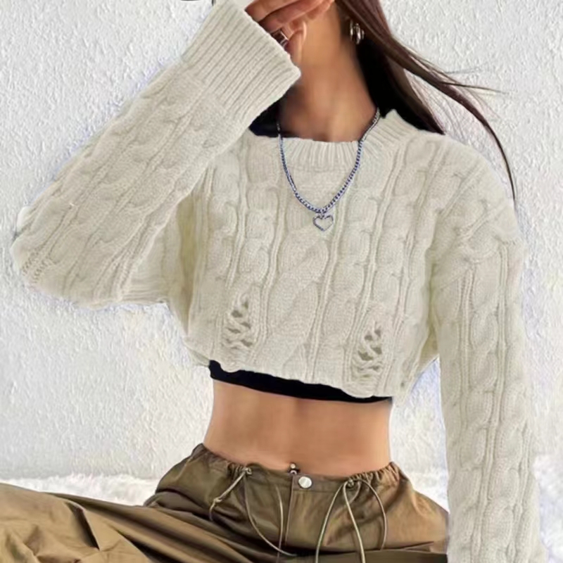 Navel-baring short knitted sweater for women spring and autumn 2023 new Korean atmosphere hot girl stunning and super good-looking top