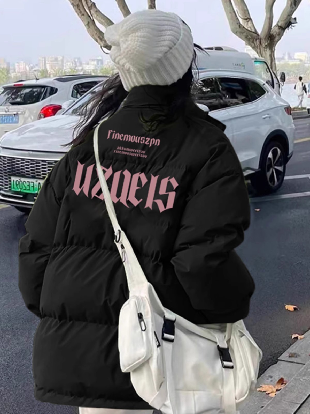 手塞棉棉服冬季新款寬鬆加厚棉衣麵包服印花外套女