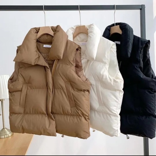 Vest Women's 2023 Autumn and Winter New Korean Style Loose Cotton Waistcoat Stand Collar Solid Color Cotton Vest Jacket