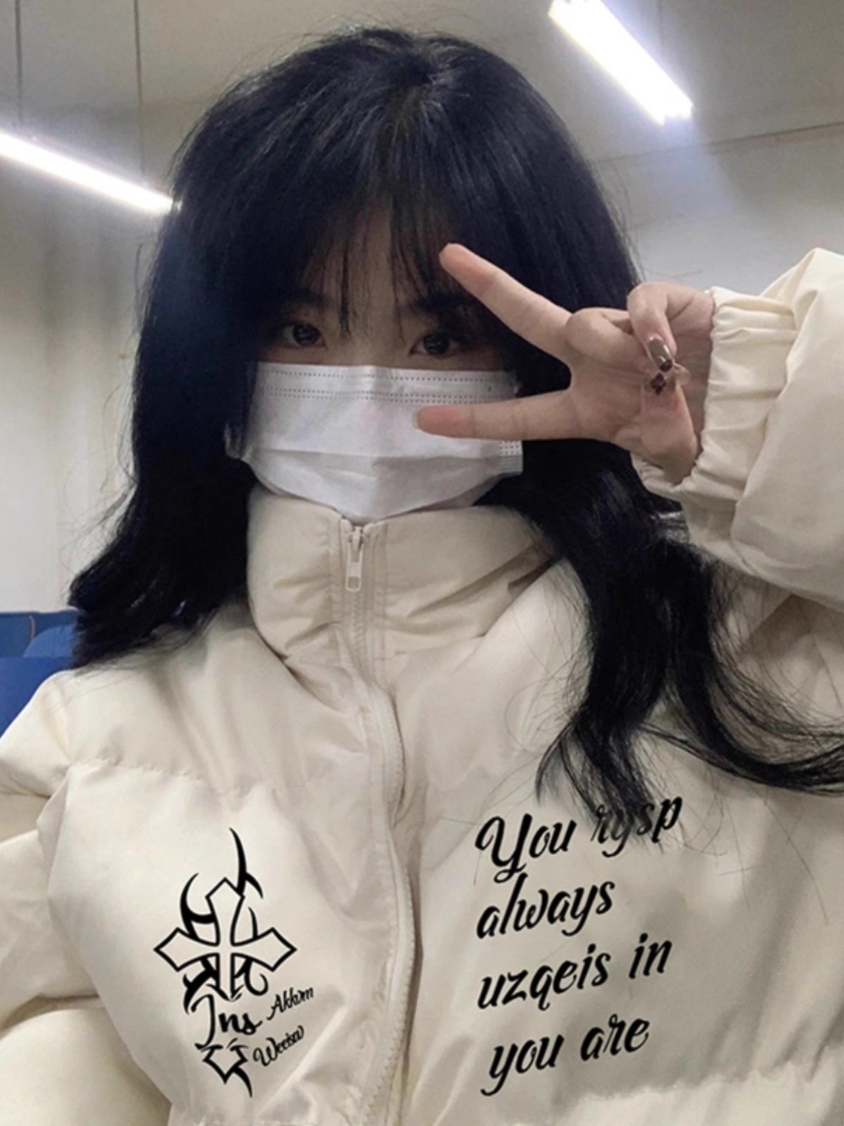 手塞棉棉服冬季新款寬鬆加厚棉衣麵包服印花外套女