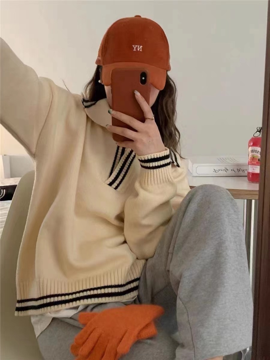 Lazy style polo collar bottoming sweater jacket for women 2023 autumn and winter new fat mm sweater to cover belly top