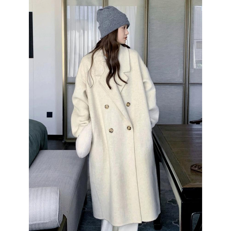 360g woolen coat with large permed buttons for women in autumn and winter, high-end mid-length loose windbreaker jacket