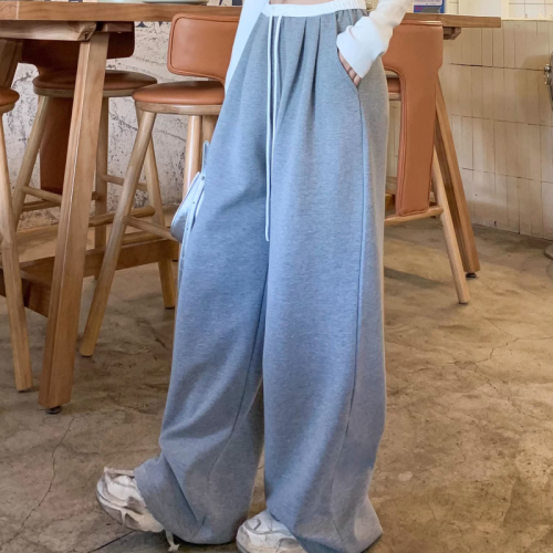 Gray sweatpants women's drawstring autumn and winter loose straight straight floor mopping casual thickened wide leg pants high waist drape pants