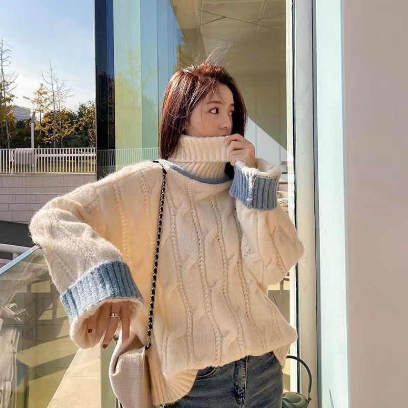 Korean style turtleneck sweater pullover sweater for women, loose outer wear, sweet, fresh and lazy style top