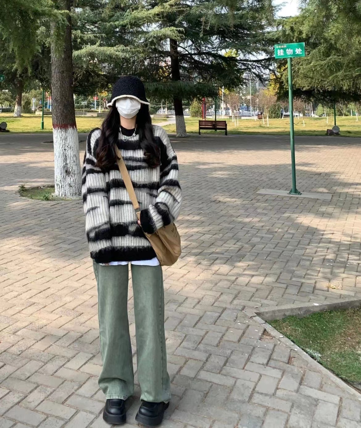 Soft waxy mohair sweater, lazy retro and high-end 2023 autumn and winter new style loose striped Japanese design for women