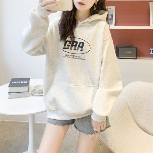 First real shot of pure cotton surface composite milk silk autumn thin hooded sweatshirt for women with metal button letter print design