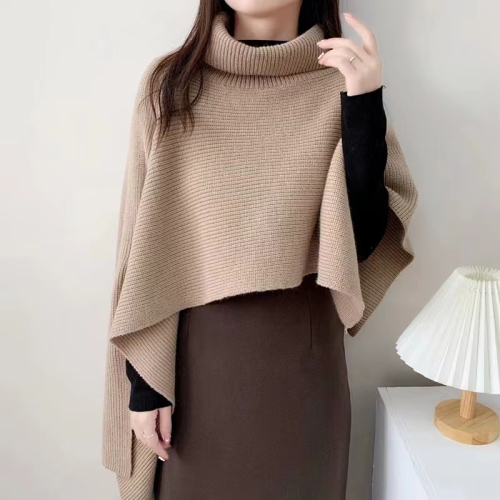 High collar pullover cape sweater for women in autumn irregular loose layered short sweater vest shawl