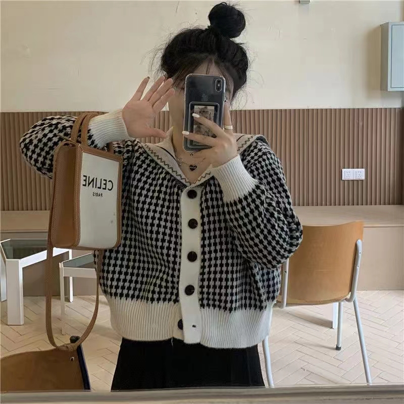 Japanese retro loose outer wear long sweater women's coat lazy style lantern sleeve knitted cardigan for women