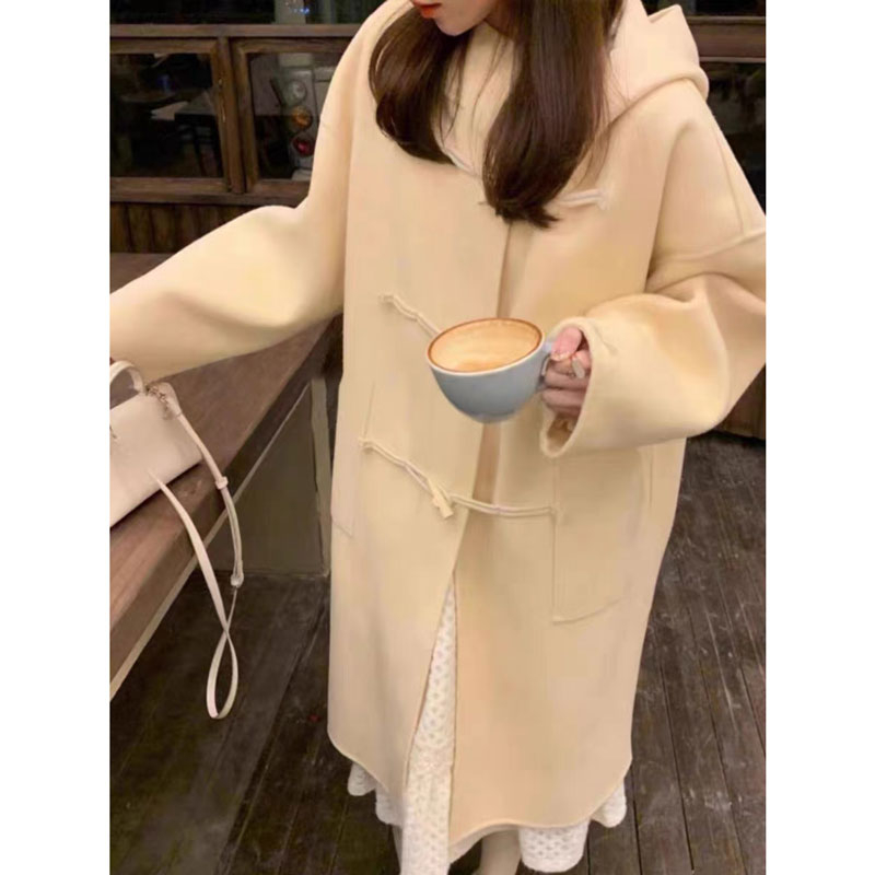 牛角扣加厚呢子大衣女2023秋冬季新款毛呢外套韓系小個子今年流行