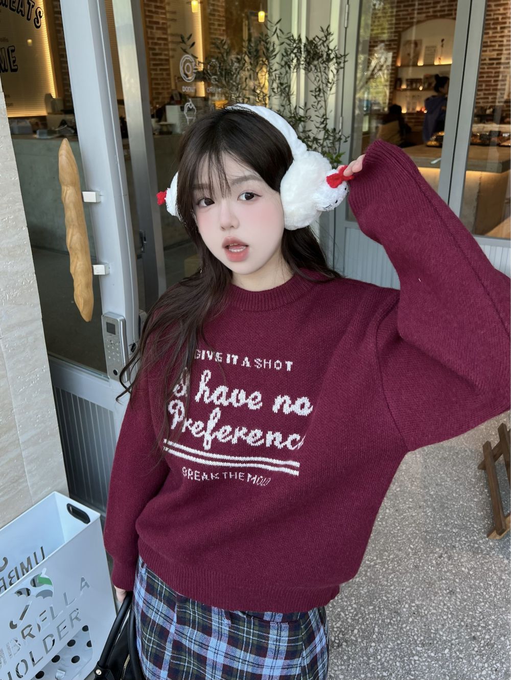 實拍三標齊氛圍感寬鬆慵懶字母圓領套頭毛衣女