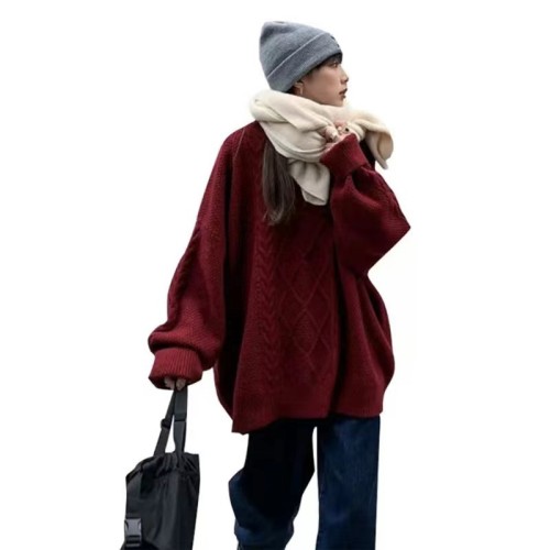 Retro style twist sweater for women to wear as outerwear, mid-length autumn and winter thickened loose and lazy style 2023 new style