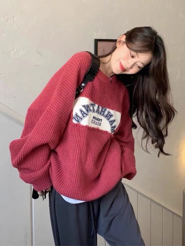 Design niche letter loose pullover sweater for women, lazy style, versatile outer wear sweater