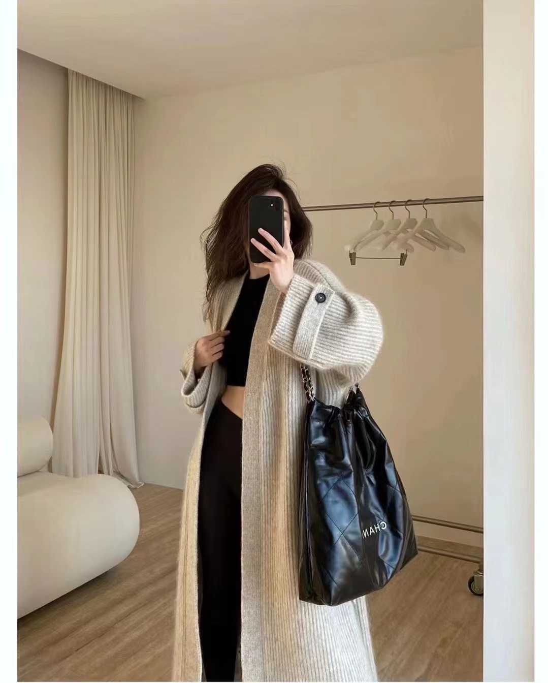 Korean style high-end long sweater jacket autumn and winter lazy style knee-length mid-length knitted cardigan loose Korean trend