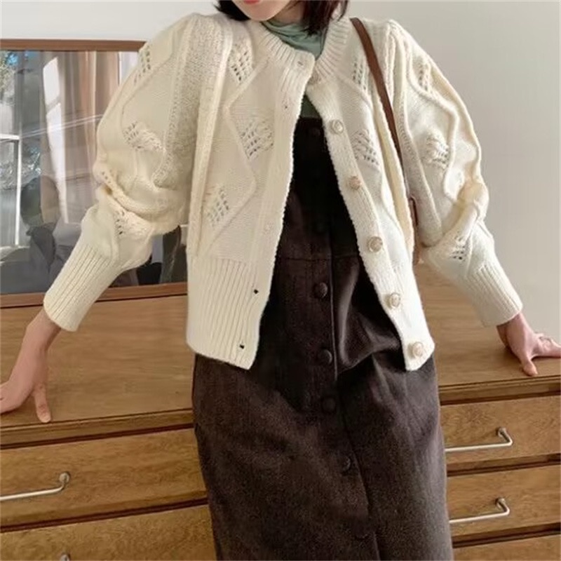 Retro twist double zipper sweater jacket for women autumn and winter 2023 new round neck loose knitted sweater for little people