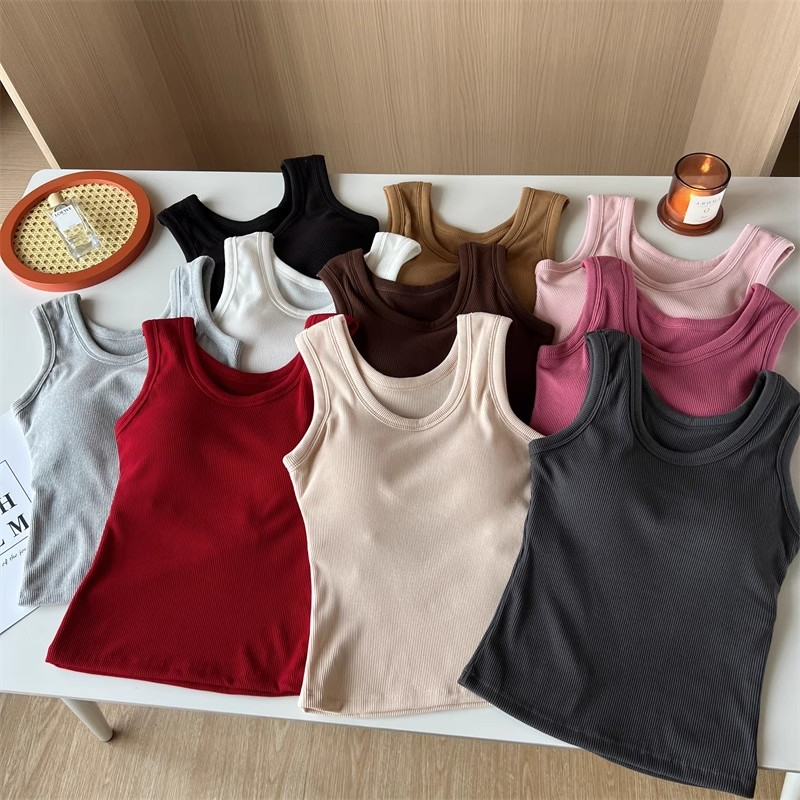 Korean style brushed thickened warm with chest pad autumn and winter sleeveless vest slim slimming bottoming top