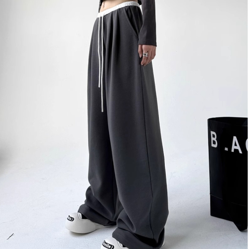 Gray sweatpants women's drawstring autumn and winter loose straight straight floor mopping casual thickened wide leg pants high waist drape pants