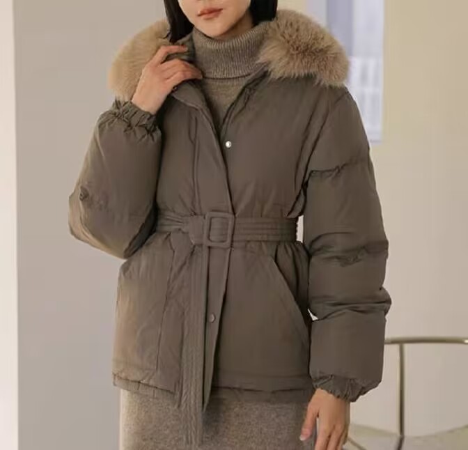 羽絨棉服女中長款2023新款冬季韓版收腰時尚大毛領麵包服外套潮
