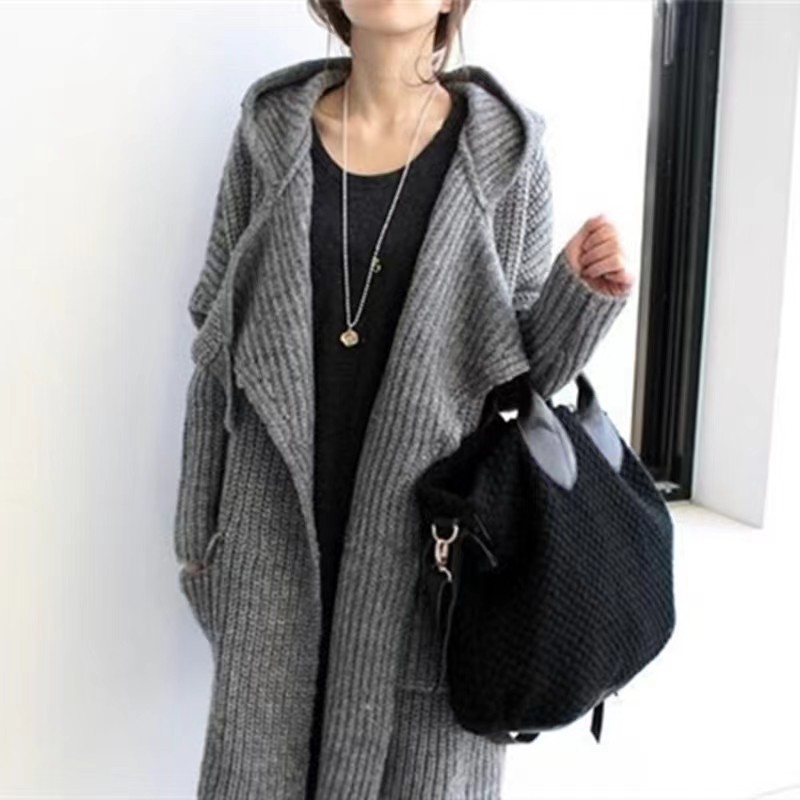 Korean mid-length sweater thickened large sweater cardigan coat autumn and winter women's loose thick needle thick thread wool