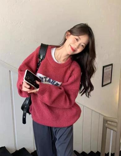 Design niche letter loose pullover sweater for women, lazy style, versatile outer wear sweater