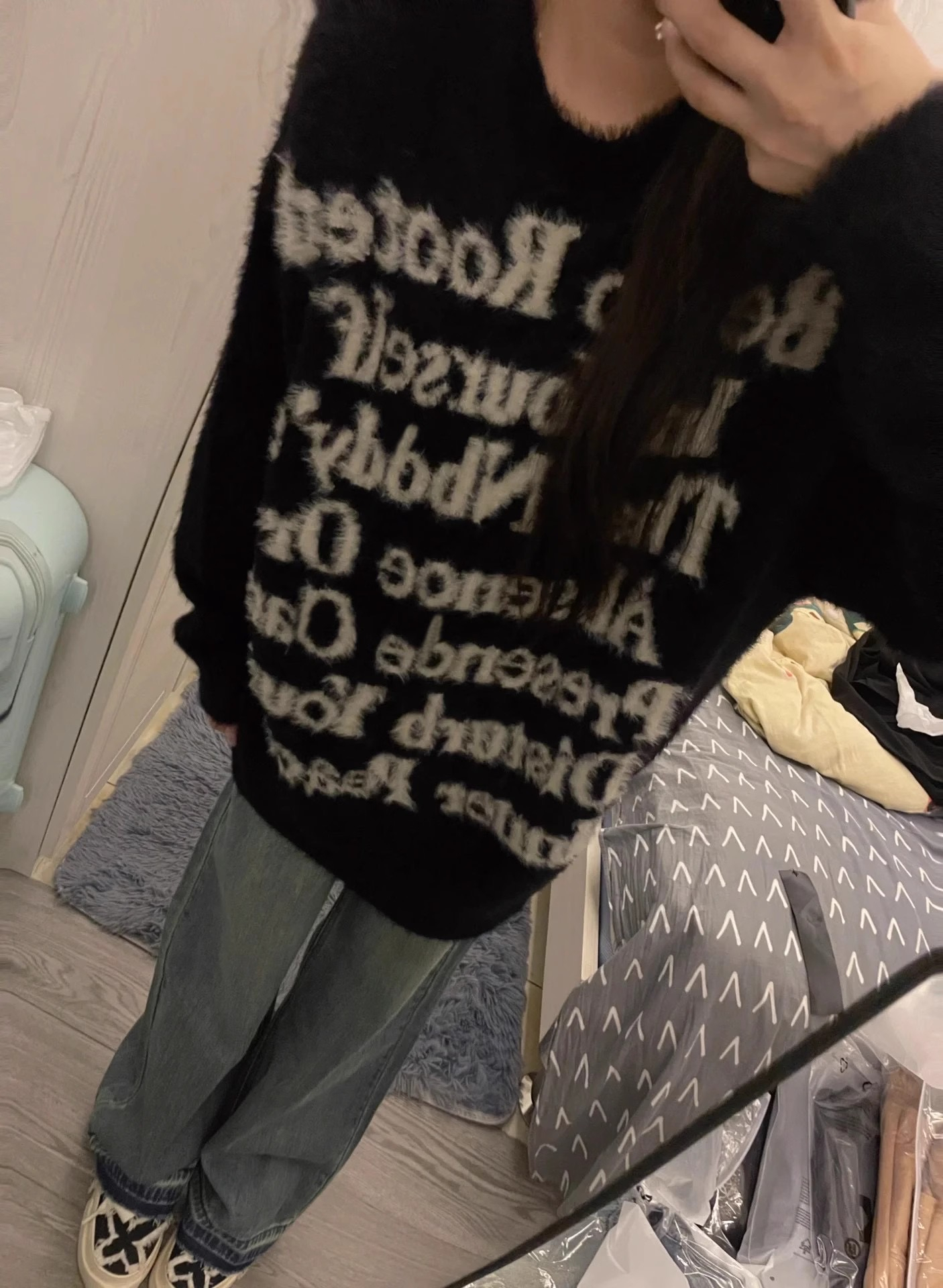 美式復古軟糯毛衣女春秋冬寬鬆外穿慵懶風設計感小眾套頭針織上衣