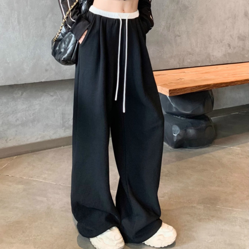 Gray sweatpants women's drawstring autumn and winter loose straight straight floor mopping casual thickened wide leg pants high waist drape pants