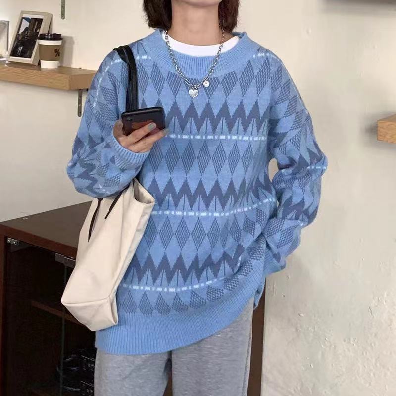 South Korea's Dongdaemun Autumn and Winter New Women's Loose Outerwear College Style Round Neck Pullover Lazy Style Peach Pink Sweater