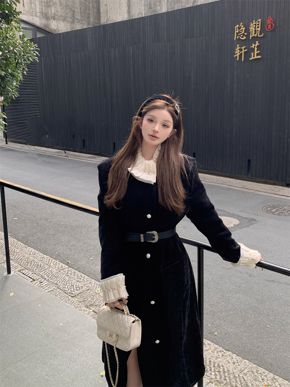 實拍韓系氣質高端網紗釘珠拼接肌理感洋氣甜美百搭中長款加厚外套