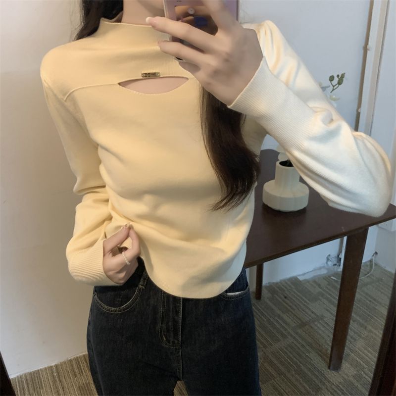 白色打底衫女2023新款秋冬圓領高級黑色大碼小個子配針織衫包芯紗