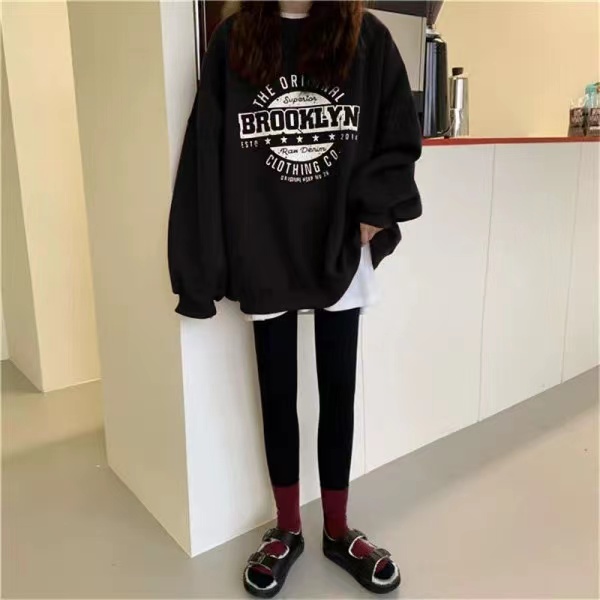 Thin Chinese cotton milk silk plus velvet Chinese cotton silver fox velvet round neck printed sweatshirt for women couple quality