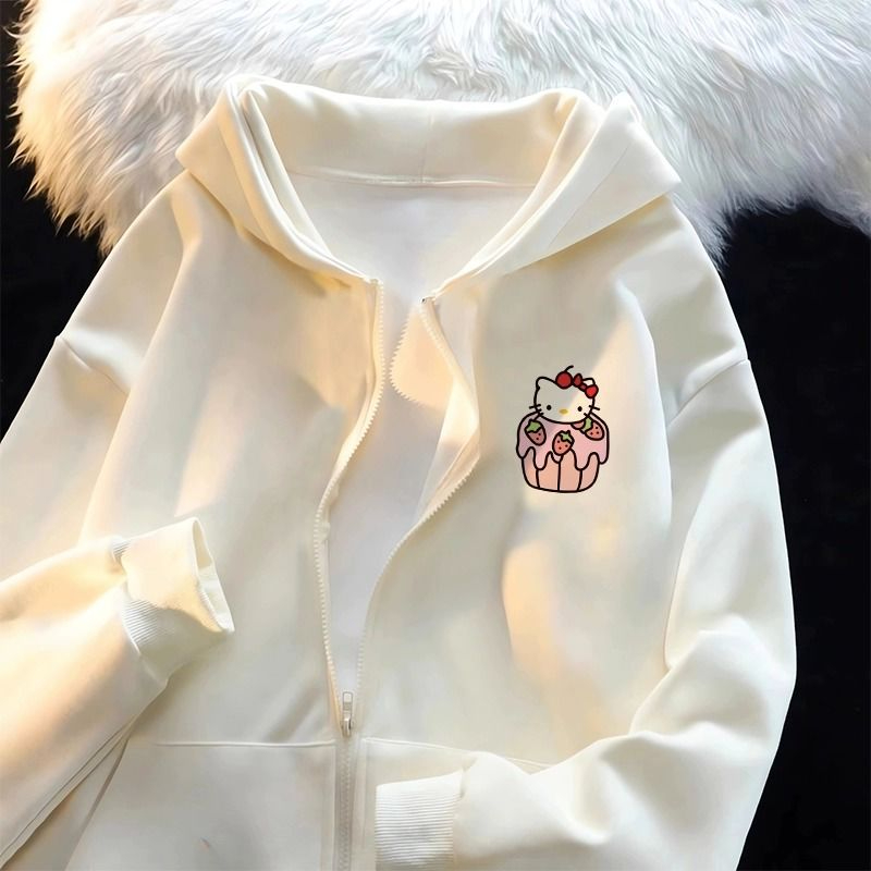 防棉華棉複合銀狐絨400克秋冬季凱蒂貓百搭慵懶風新款長袖上衣